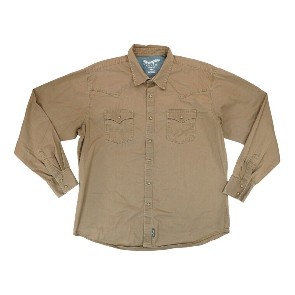 Wrangler Retro Western Shirt Mens 2XL Brown Metal Snap Cowboy Rodeo Rancher‎